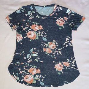 Floral Scoop Neck Burnout Tee, L